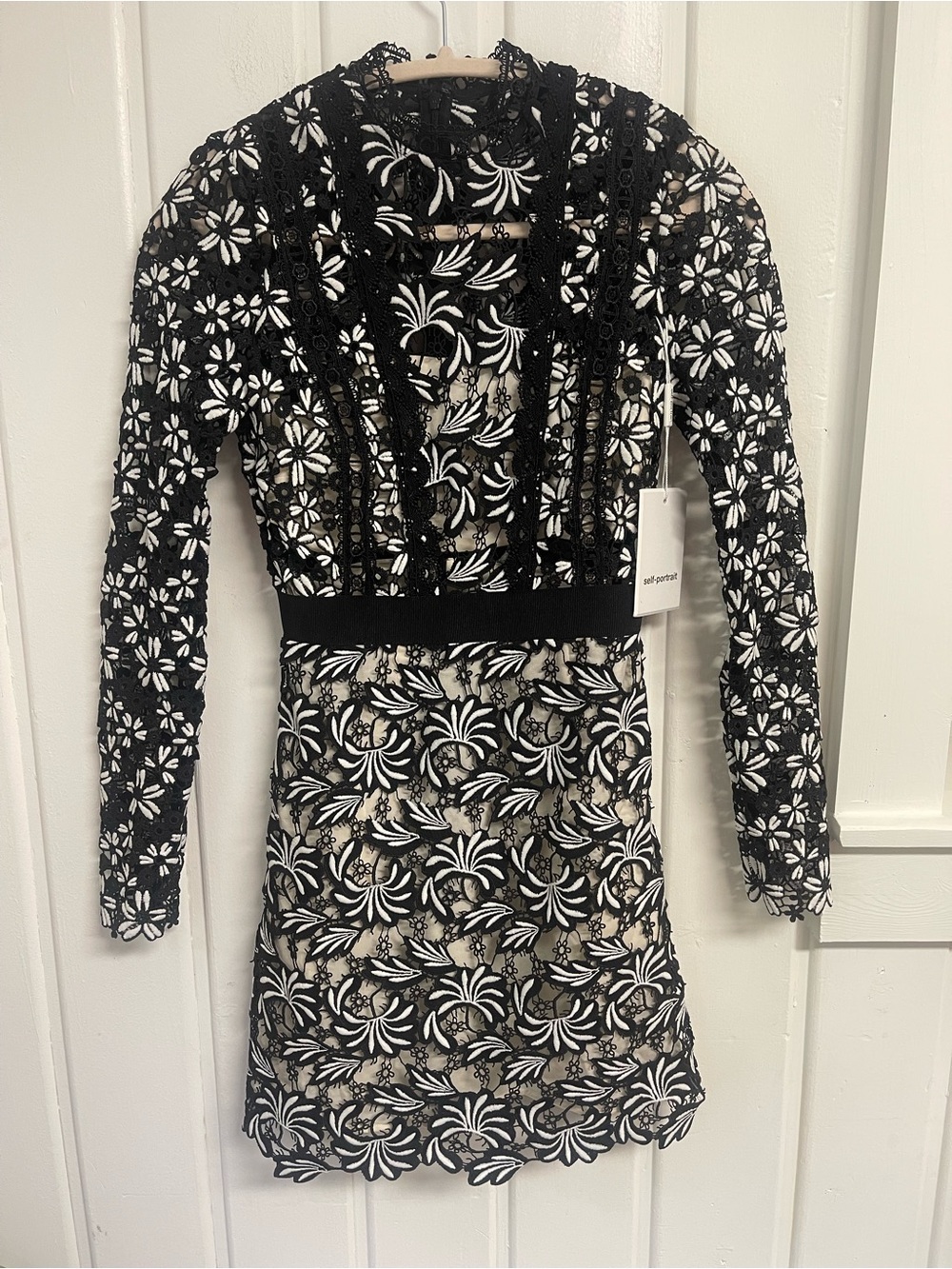 Self-Portrait Antoniette Mini Dress Black Ivory Floral Lace Embroidered NWT US 0
